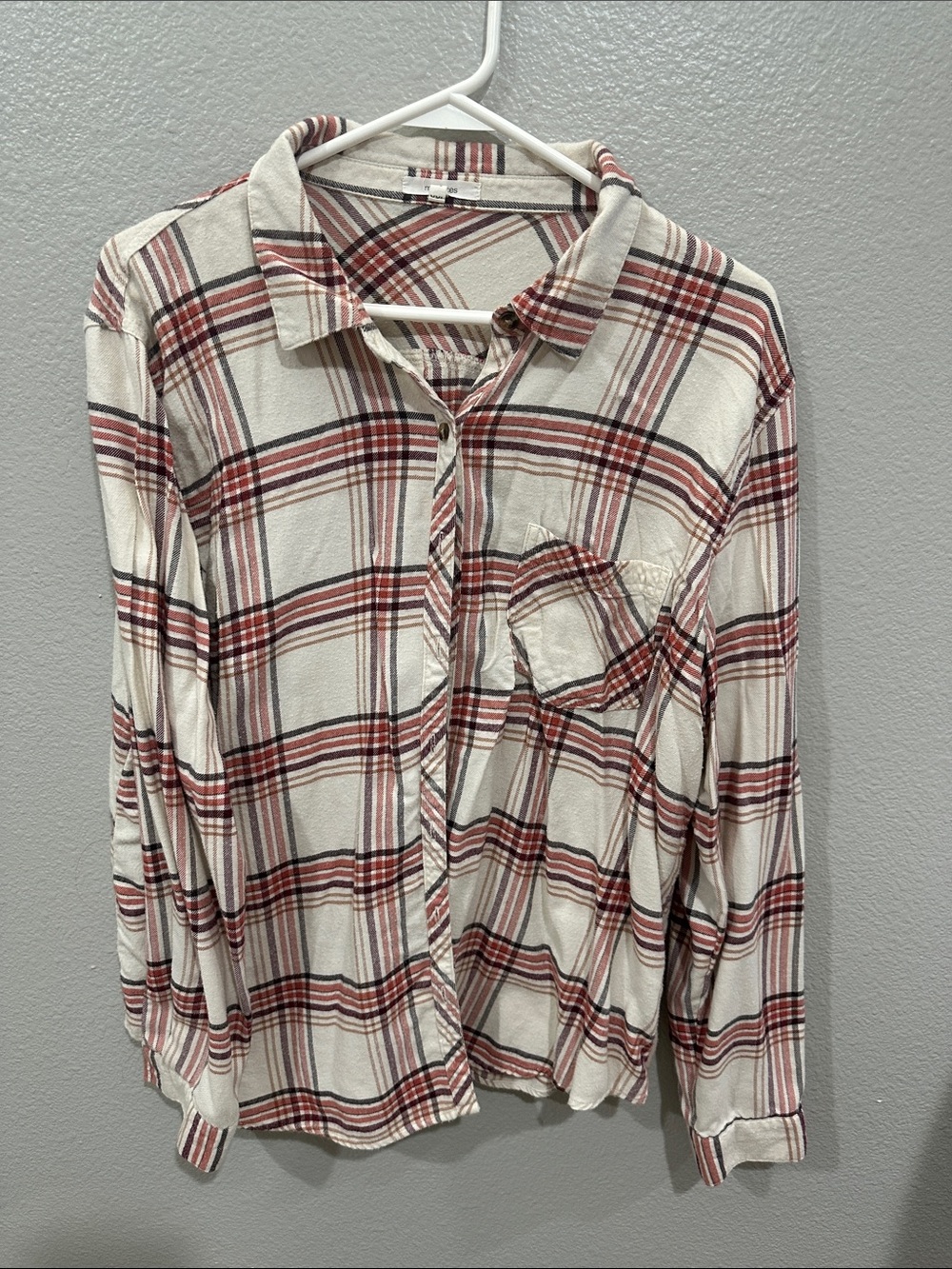 Plaid Button-Up Shirt in Cream and pink